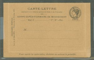 Madagascar (British Consular & Inland Mail)  1895 Military lettercard, edges not stuck