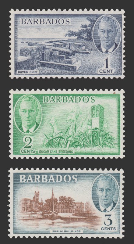 BRITISH EMPIRE - BARBADOS STAMP 1950. SCOTT # 216 - 18. UNUSED