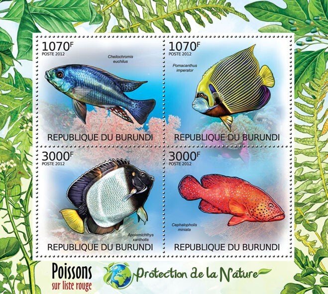 BURUNDI - 2012 - Fishes on the Red List - Perf 4v Sheet - Mint Never Hinged