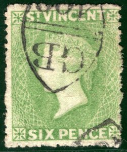 ST VINCENT QV Stamp SG.26a 6d (1878) *ANGLO-FRENCH ACCOUNTANCY* Cancel SBLUE50