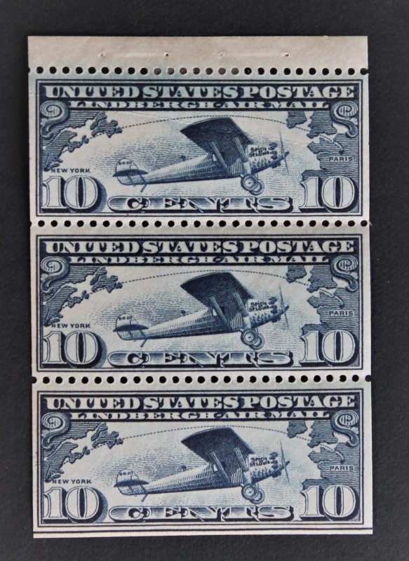 US #C10a MH Booklet Pane of 3 Nicely Centered Pane