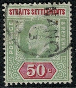 STRAITS SETTLE. KE VII 1902-03 50c GREEN & RED VFU SG118 Wmk.CROWN CA P.14 VGC