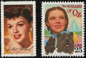 1990 Judy Garland Pair of 2 25c Postage Stamps, Sc# 2445, 4077, MNH, OG
