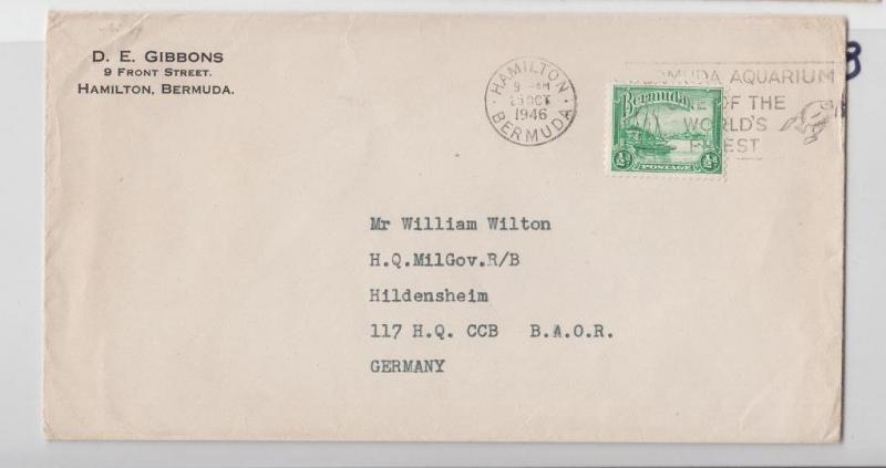 BERMUDA TO GERMANY 1946 COVER FROM DE GIBBONS, ½d RATE (SEE BELOW)