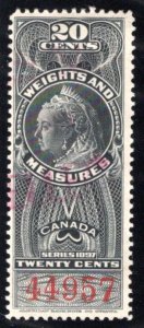 van Dam FWM37, 20c Black, used, 1897 Victoria, red control #, Canada Weights