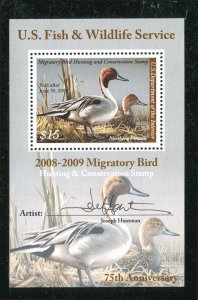 US Stamps Scott # RW75b DUCK Souvenir Sheet Artist Signed MNH VF 