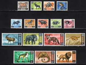 Kenya #20-35 ~ Cplt Set of 16 ~ Animals ~ Mint, NH  (1966-69)