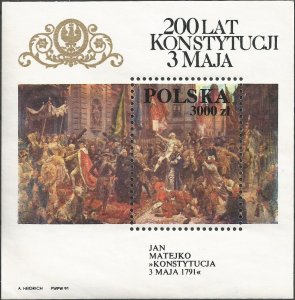 Poland 1991 MNH Stamps Souvenir Sheet Scott 3037 Constitution of 3 May 1791