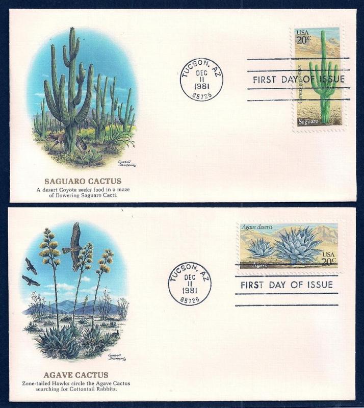 UNITED STATES FDCs (4) 20¢ Cacti 1981 Fleetwood