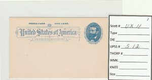 Scott# UX11   1 US Postal Card