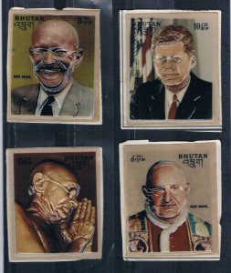 Bhutan 145 partial set stuck on album page backing Famous men 3D 1972 (B0448)