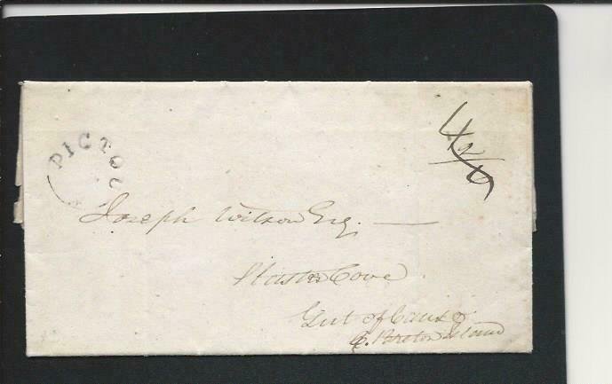 NOVA SCOTIA 1842 EL FROM PICTOU TO GUT OF CANSO 4/2/6 RATE MARK PICTOU SINGLE AR