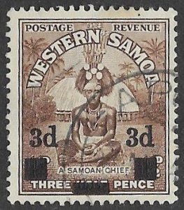 Samoa # 185 Samoan Chief  3d. Overprint  1940  (1) VF Used