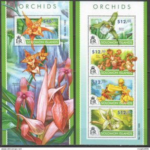 2015 Solomon Islands Orchids Plants Flowers #3192-96 1+1 ** Ls439
