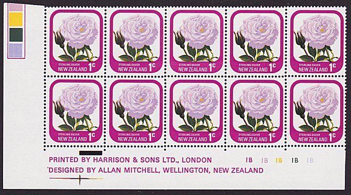 NEW ZEALAND 1975 1c Rose plate 1B block of 10 MNH...........................3604