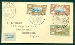 ICELAND 1930, Flown cover to England w/Airmails tied PINGVELLIR signed Pollak