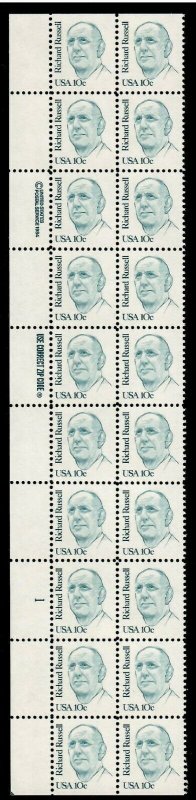 US # 1853 , Great Americans Richard Russell , Plate Block of 20 - I Combine S/H 