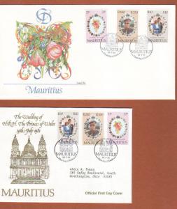 1981 Mauritius, 2 diff Princess Diana wedding FDCs