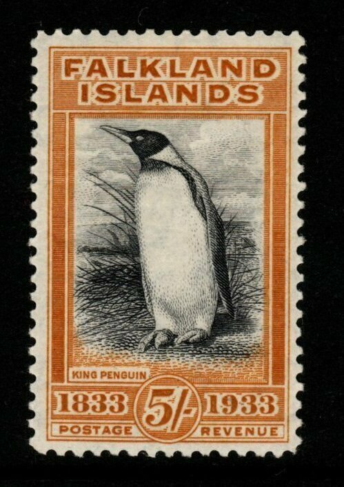 FALKLAND ISLANDS SG136a 1933 5/= CENTENARY BLACK & YELLOW-ORANGE LIGHT MTD MINT