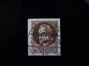 Stamp, Germany, Bavaria, Scott#168, used(o), imperforated, 75pf, red brown 