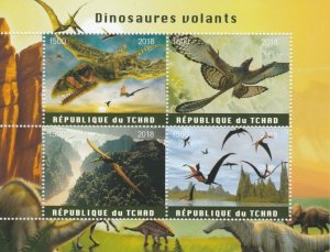 CHAD - 2018 - Flying Dinosaurs - Perf 4v Sheet - Mint Never Hinged-Private Issue