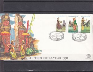 Indonesia, Scott cat. 1454-1456. Dancers on Tourism issue. First day cover. ^