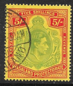 NYASALAND SG141 1938 5/= PALE GREEN & RED ON YELLOW USED