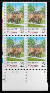 1988 Virginia Constitution Plate Block Of 4 25c Postage Stamps, Sc#2345, MNH, OG