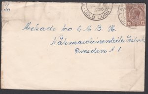 002816/ Gold Coast KG5 Cover 1d Rate to Dresden  TAFO Cancel