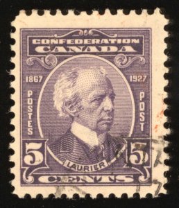 Canada Scott 144 Used 1927 Laurier 5 cents OCU001 bhmstamps