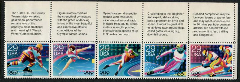 2615a US 29c Winter Olympics, MNH strip/5 cv $2.75