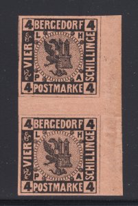 Bergedorf Mi 5ZS MNH. 1861 4s black on brown, choice gutter pair, XF