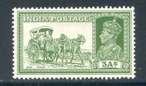 India 3a Yellow Green SG253 Mounted Mint