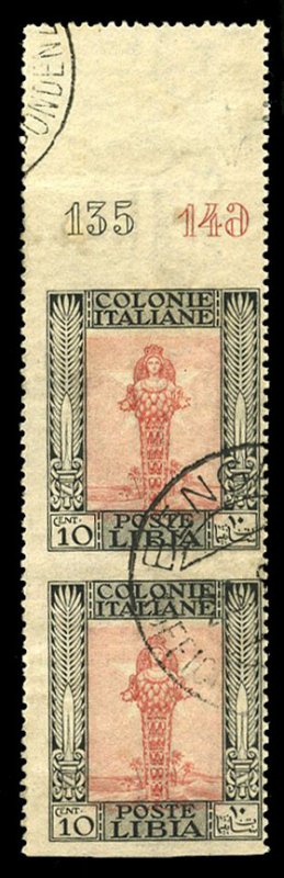 Italian Colonies, Libya #23 (Sass. 24i) Cat€120, 1921 10c black and rose, v...