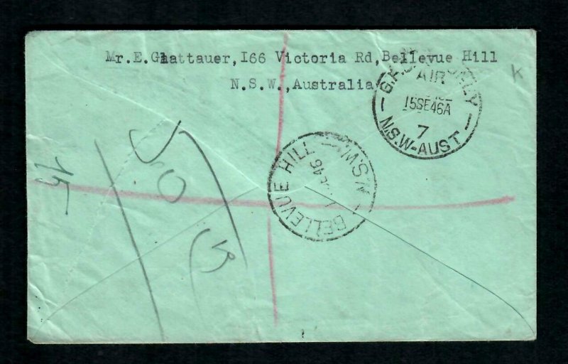 Lot2k Australia Cover Registered 1946 Multi stamps to Philatelique Paris Francs