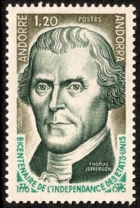 Andorra (French) #248  MNH - American Bicentennial Thomas Jefferson (1976)