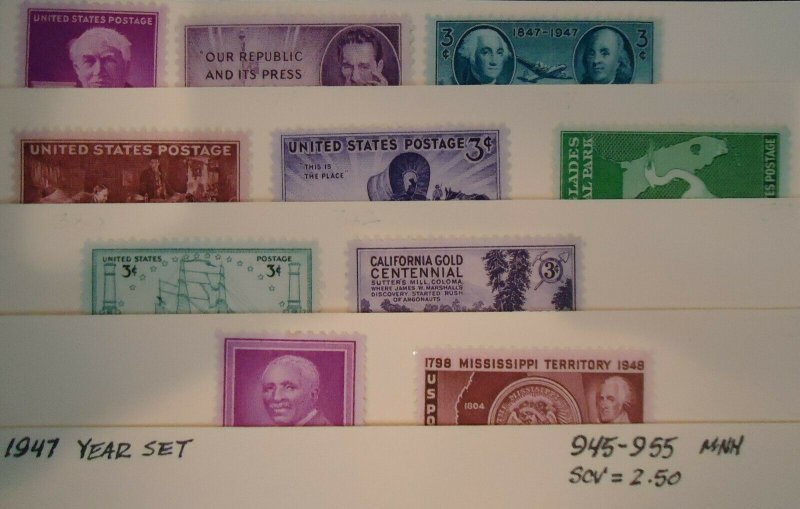 US Stamps-SC# 945-955 - 1947 Year Set - MNH - SCV = 2.50