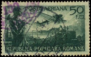 ROMANIA Sc C33 XF/USED - 1948 50L Industry & Agriculture - Purple Cancel