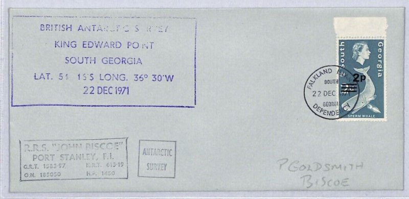 Falklands SOUTH GEORGIA Cover RRS JOHN BISCOE 1971 Antarctica Survey ZK34