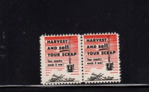 USA WW2 Era Patriotic Cinderella Stamps - Harvest & Sell Your Scrap - MH