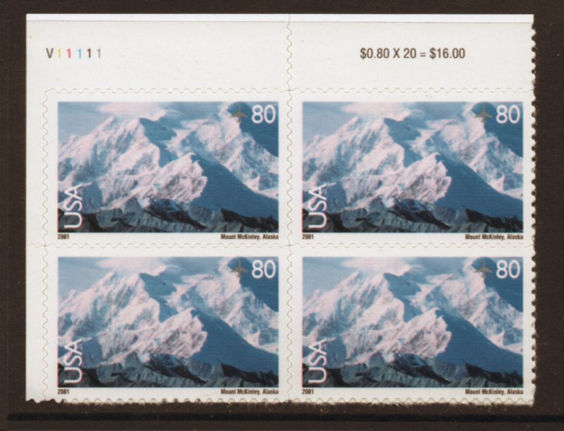 Scott  C137  MNH  unused  Plate Block of 4  Mt. McKinley