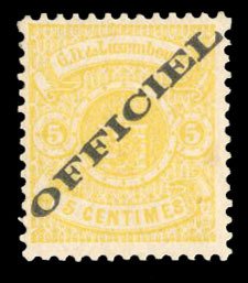 Luxembourg #O14 Cat$65, 1875 5c yellow, hinged