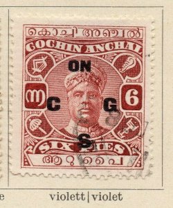 Cochin 1913 Early Issue Fine Used 6p. Optd 322436