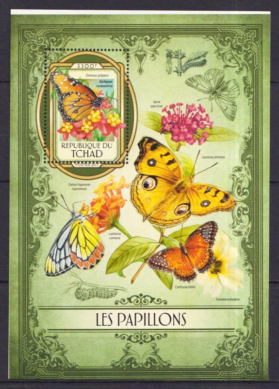 Ss0495 2017 Chad Butterflies Flora Fauna Insects Flowers ! Shift Perf Bl672 Mnh