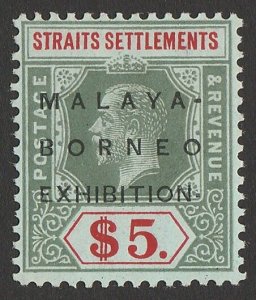 STRAITS SETTLEMENTS 1922 Malaya-Borneo KGV $5 variety raised stop. MNH **. RARE! 