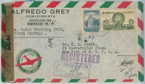47953 - MEXICO - POSTAL HISTORY: REGISTERED COVER to USA American censor 1944-
