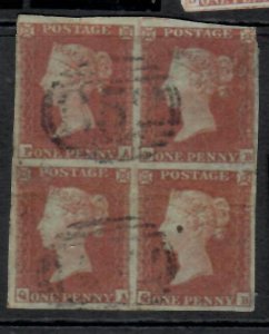 GREAT BRITAIN QV  1D RED IMPERF  BLOCK OF 4  VFU   SCARCE  PPO611H