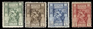 Italian Colonies, Libya #39,40,41,43 (Sass.54-57) Cat€100, 1926-29 set of f...