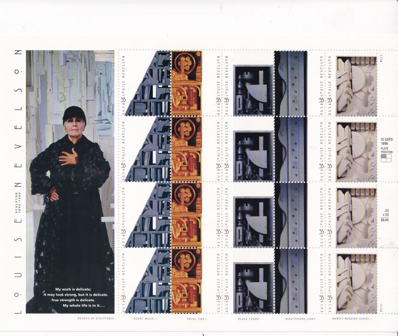 Sc# 3379 / 3383 2000 U.S 33¢ Louise Nevelson, Sculptor full sheet MNH CV $13.00