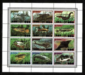 Guyana-Sc#725- id9-unused NH sheet-Marine Life-Olympics-ovptd Los Angeles 1984-